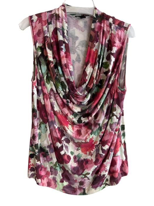St John Size L Pink & Multi Rayon Blend Cowl Neck Sleeveless Watercolor Top Pink & Multi / L