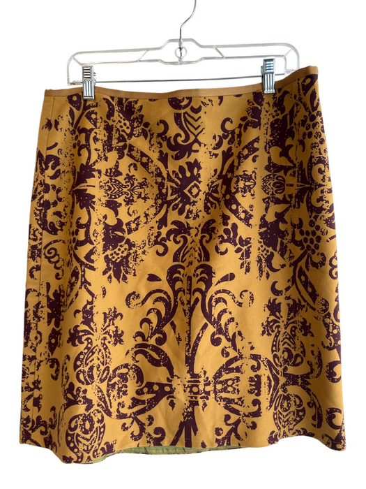 W by Worth Size 14 Yellow Cotton Side Zip Abstract Knee Length Skirt Yellow / 14