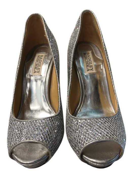 Badgley Mischka Shoe Size 6 Grey Leather Peep Toe Shimmer Stiletto Shoes Grey / 6