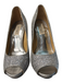 Badgley Mischka Shoe Size 6 Grey Leather Peep Toe Shimmer Stiletto Shoes Grey / 6