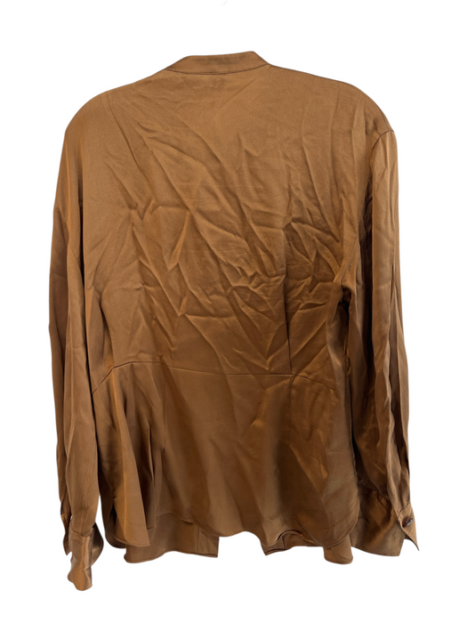 Vince Size L Brown Silk Flare Sleeve solid color Round Neck Button Down Top Brown / L