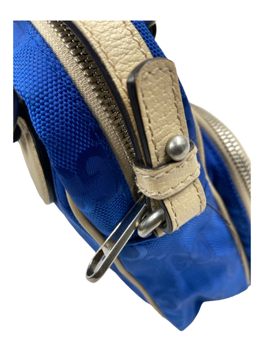 Gucci Blue & Cream Nylon & Leather Monogram Top Handle Detachable Strap Purse Blue & Cream