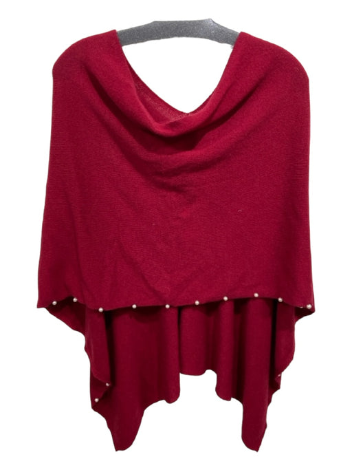 Alashan Size One Size Red Cashmere Poncho Pearl Trim Sweater Red / One Size