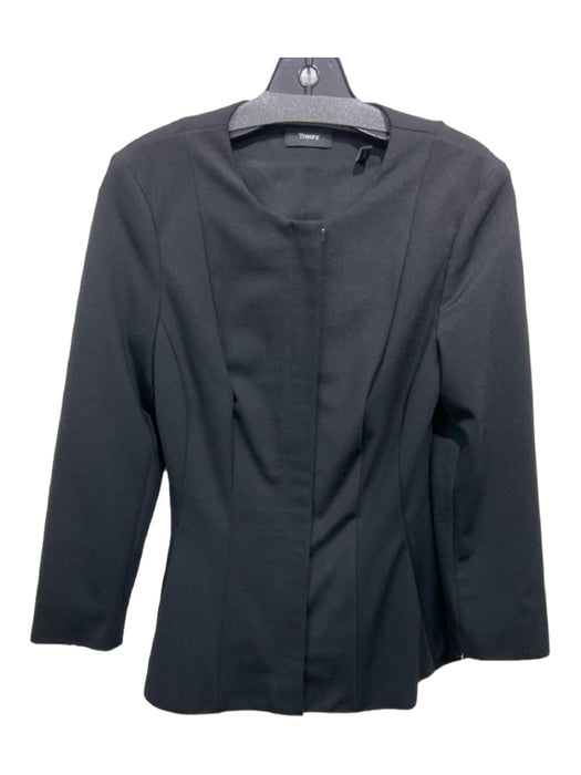 Theory Size 4 Black Polyamide Zip Front Round Neck Long Sleeve Jacket Black / 4