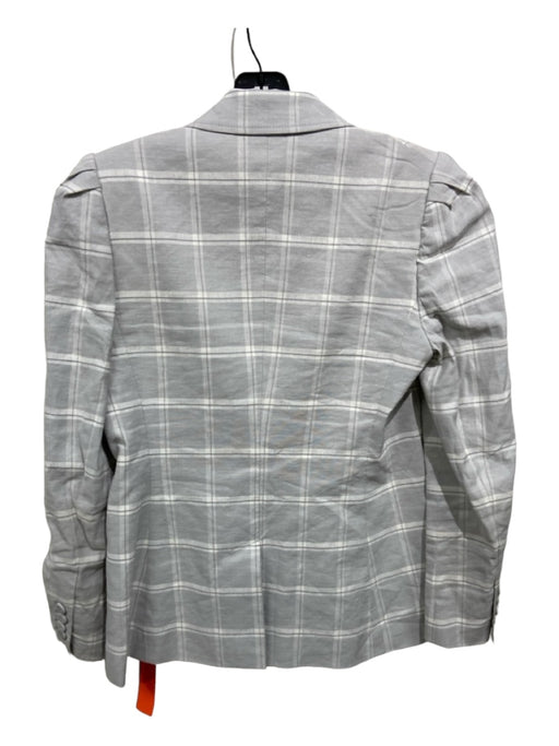 Rebecca Taylor Size 2 Grey & White Linen Blend Shoulder Pads Plaid Blazer Jacket Grey & White / 2