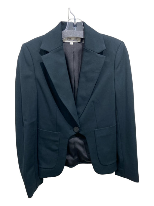 Diane Von Furstenberg Size 0 Black Rayon Blend 1 Button Cut Out Pockets Jacket Black / 0