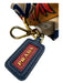 Prada Beige Red & Navy Silk Floral Knot Gold Hardware Leather Detail Keychain Beige Red & Navy