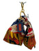 Prada Beige Red & Navy Silk Floral Knot Gold Hardware Leather Detail Keychain Beige Red & Navy