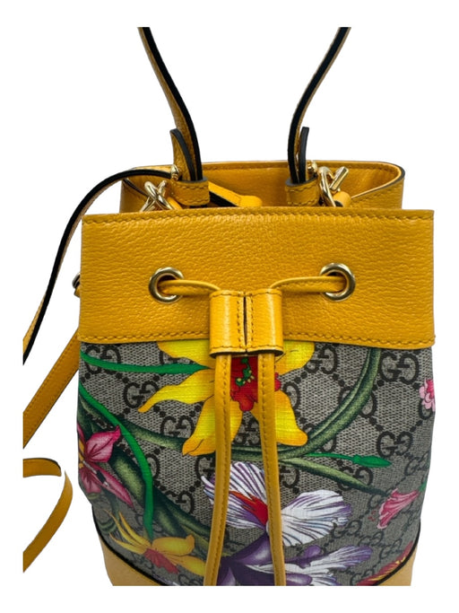 Gucci Beige Yellow & Multi Leather & Coated Canvas Bucket Guccissima Floral Bag Beige Yellow & Multi / S