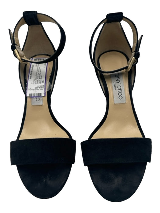 Jimmy Choo Shoe Size 38 Black Suede open toe Ankle Buckle Block Heel Pumps Black / 38