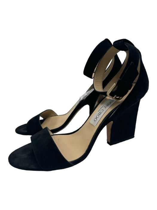 Jimmy Choo Shoe Size 38 Black Suede open toe Ankle Buckle Block Heel Pumps Black / 38