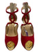 Christian Louboutin Shoe Size 38 Red & Gold Suede Peep Toe D'Orsay Pumps Red & Gold / 38