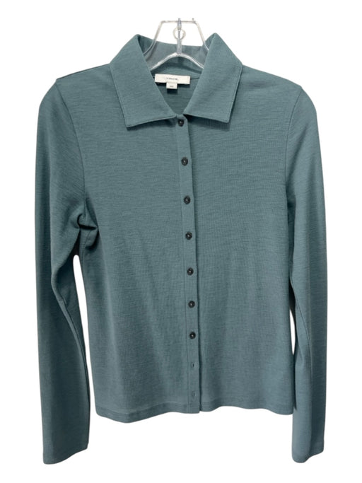 Vince Size M Teal Green Wool Button Up Collar Long Sleeve Top Teal Green / M