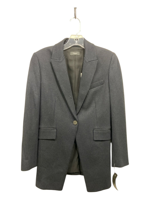 Theory Size 0 Navy Blue Print Viscose & Polyamide Vertical Pinstripe Jacket Navy Blue Print / 0