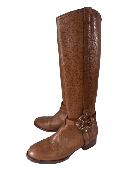 Tory Burch Shoe Size 8.5 Brown Pebbled Leather round toe Knee High Boots Brown / 8.5