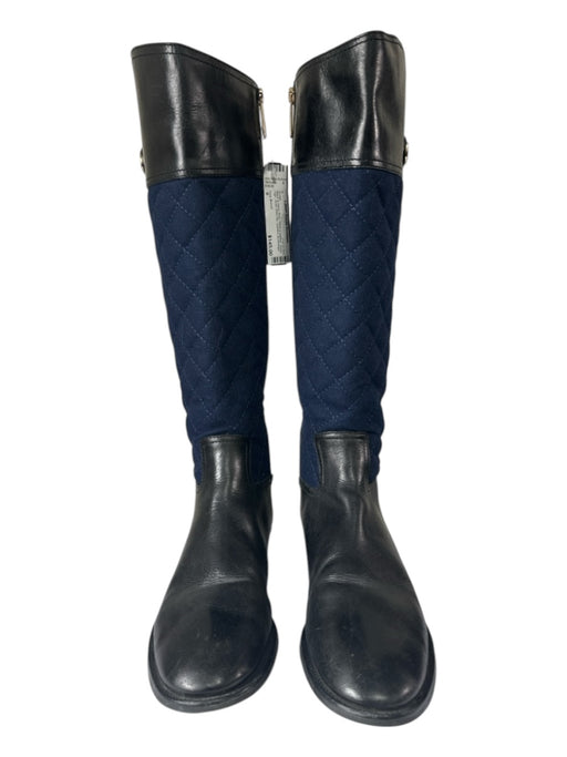 Tory Burch Shoe Size 9 Black & Navy Blue Wool & leather Knee High Quilted Boots Black & Navy Blue / 9