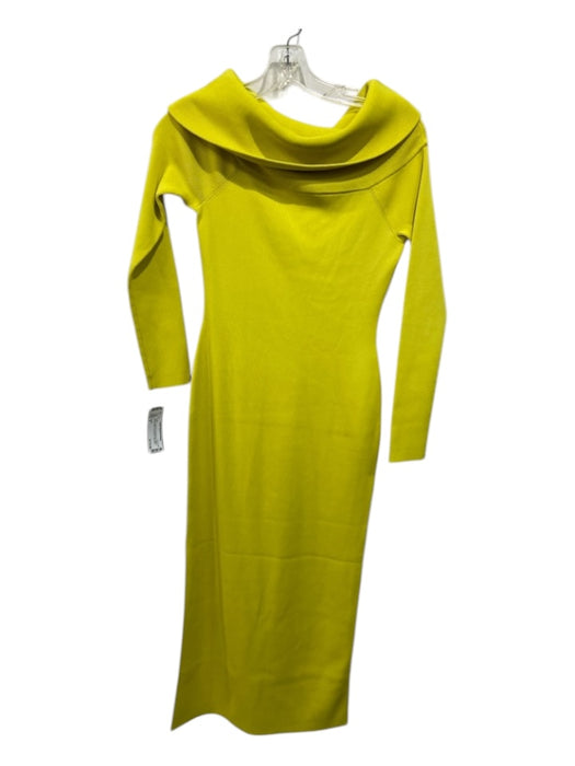 Alexis Size S Yellow Viscose & Nylon Blend Ribbed Off Shoulder Long Sleeve Dress Yellow / S