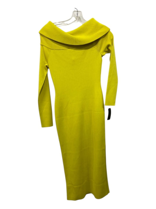 Alexis Size S Yellow Viscose & Nylon Blend Ribbed Off Shoulder Long Sleeve Dress Yellow / S