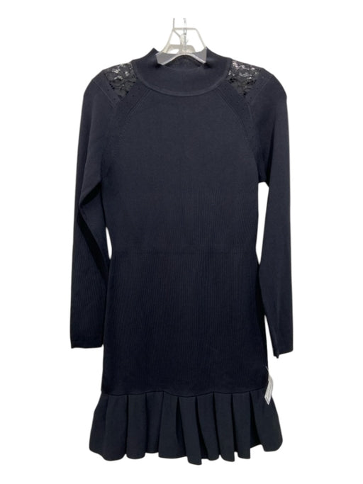 Karen Millen Size S Black Viscose & Polyamide Mock Neck Lace Detail Dress Black / S