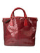 Prada Red Saffiano Leather 2 Handles Perforated Tote Open Top Bag Red / M