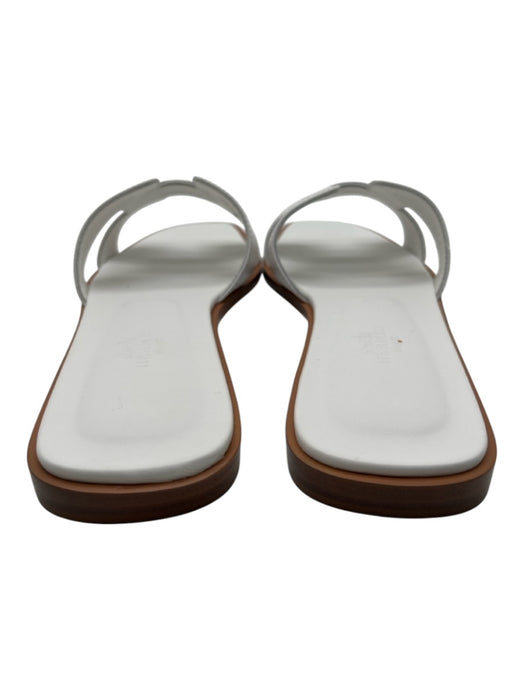 Hermes Shoe Size 37 White & Brown Leather Stacked Square Sandals White & Brown / 37