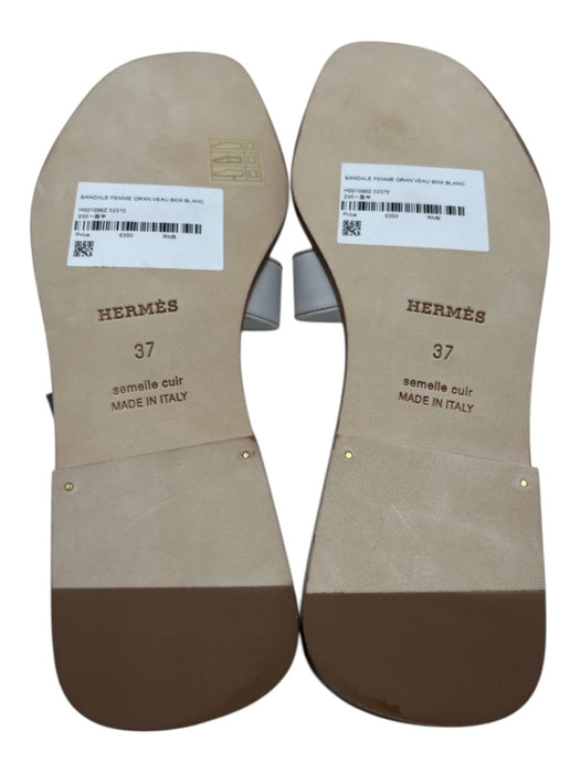 Hermes Shoe Size 37 White & Brown Leather Stacked Square Sandals White & Brown / 37