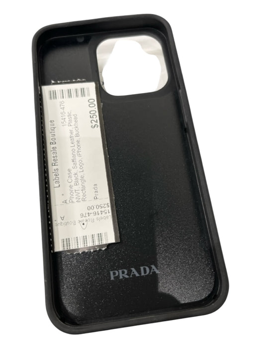 Prada Black Saffiano Leather Plastic Rectangle Logo iPhone Phone Case Black