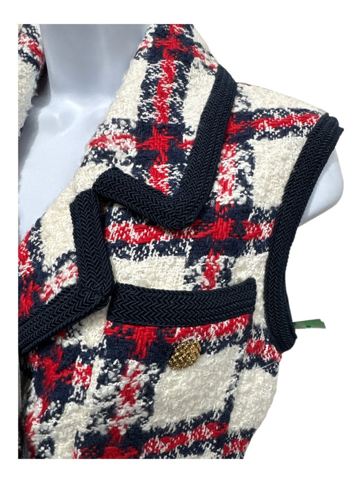 Gucci Size 36 Cream, Blue, Red Polyamide Blend Tweed Plaid Button Up Lapel Vest Cream, Blue, Red / 36