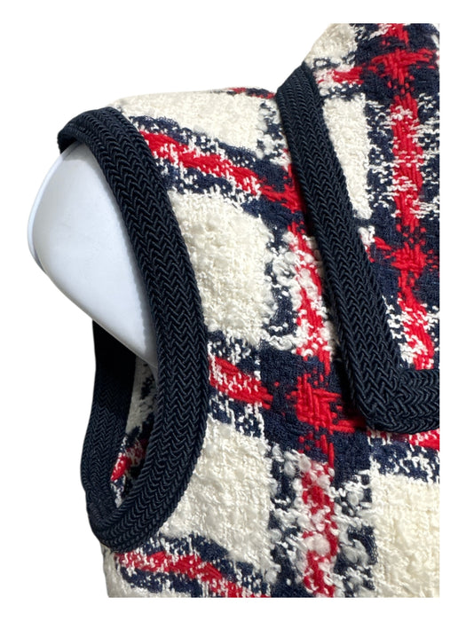 Gucci Size 36 Cream, Blue, Red Polyamide Blend Tweed Plaid Button Up Lapel Vest Cream, Blue, Red / 36