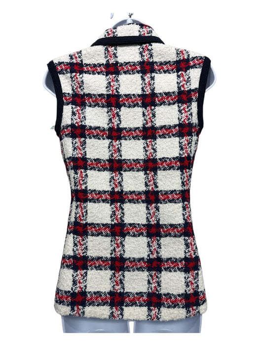 Gucci Size 36 Cream, Blue, Red Polyamide Blend Tweed Plaid Button Up Lapel Vest Cream, Blue, Red / 36