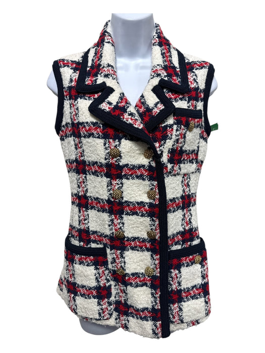 Gucci Size 36 Cream, Blue, Red Polyamide Blend Tweed Plaid Button Up Lapel Vest Cream, Blue, Red / 36