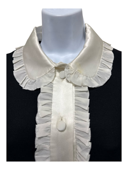 Gucci Black & White Polyester Button Up Ruffle Detail Long Sleeve Dress Black & White