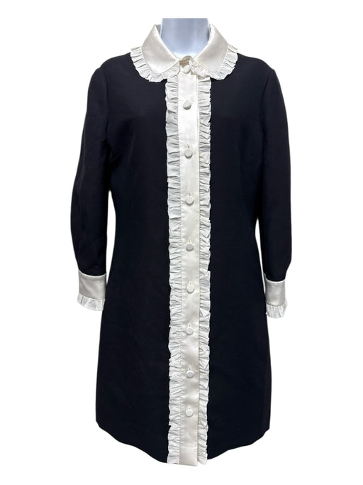 Gucci Black & White Polyester Button Up Ruffle Detail Long Sleeve Dress Black & White