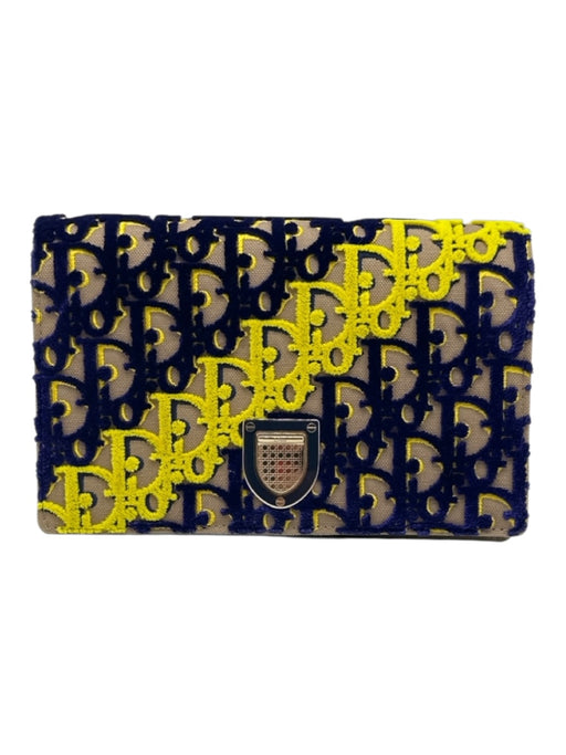Dior Beige, Blue, Yellow Velvet & Leather Magnetic Closure Oblique Crossbody Bag Beige, Blue, Yellow / S