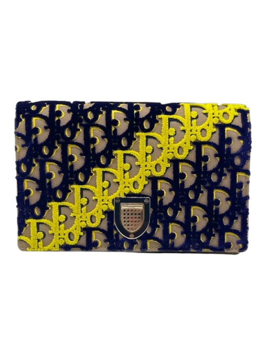 Dior Beige, Blue, Yellow Velvet & Leather Magnetic Closure Oblique Crossbody Bag Beige, Blue, Yellow / S