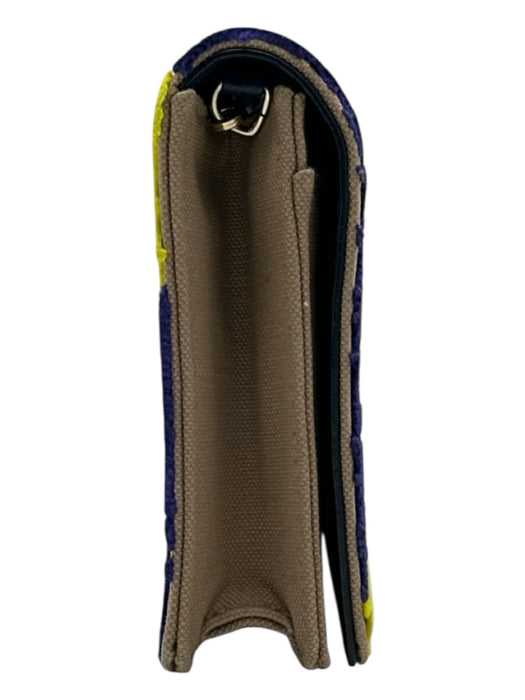 Dior Beige, Blue, Yellow Velvet & Leather Magnetic Closure Oblique Crossbody Bag Beige, Blue, Yellow / S