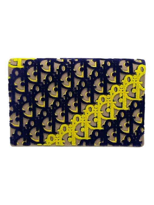 Dior Beige, Blue, Yellow Velvet & Leather Magnetic Closure Oblique Crossbody Bag Beige, Blue, Yellow / S