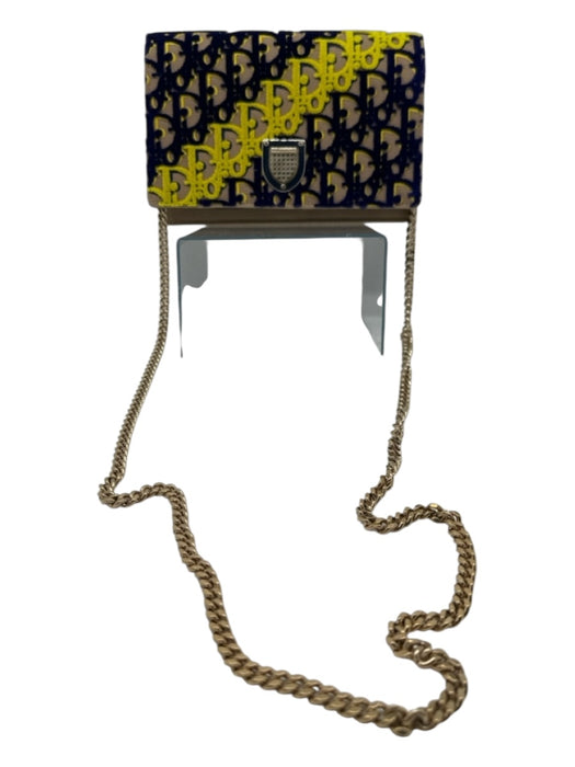 Dior Beige, Blue, Yellow Velvet & Leather Magnetic Closure Oblique Crossbody Bag Beige, Blue, Yellow / S