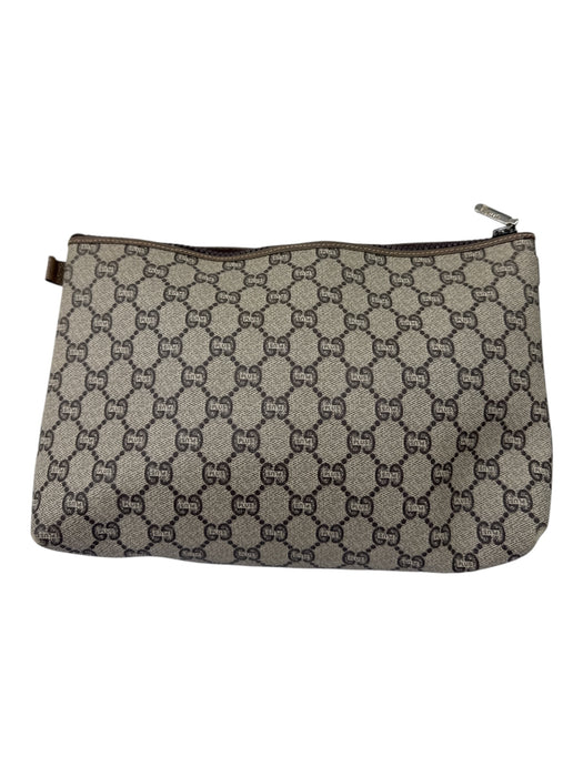 Gucci Beige & Brown Monogram Zip Close Pouch Bag Beige & Brown / M