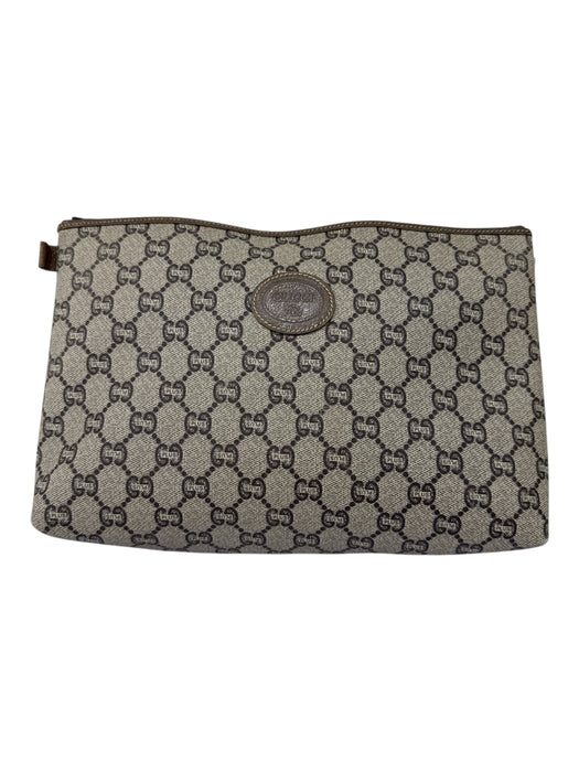 Gucci Beige & Brown Monogram Zip Close Pouch Bag Beige & Brown / M