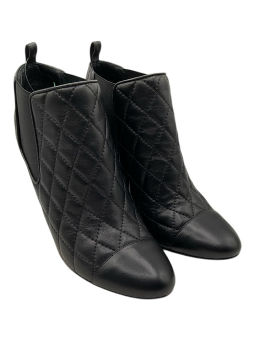 Chanel Shoe Size 37.5 Black Leather Diamond Stitching Silver Detail Pumps Black / 37.5