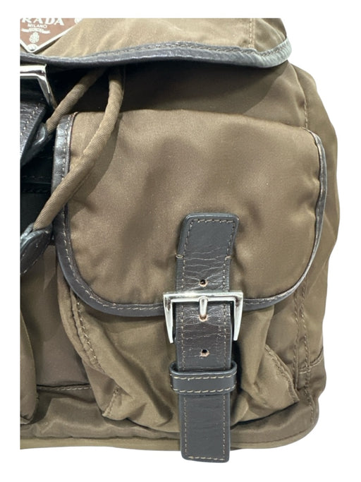 Prada Brown Nylon Leather trim Drawstring Closure Snap Closure Backpack Bag Brown / Medium