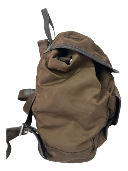 Prada Brown Nylon Leather trim Drawstring Closure Snap Closure Backpack Bag Brown / Medium