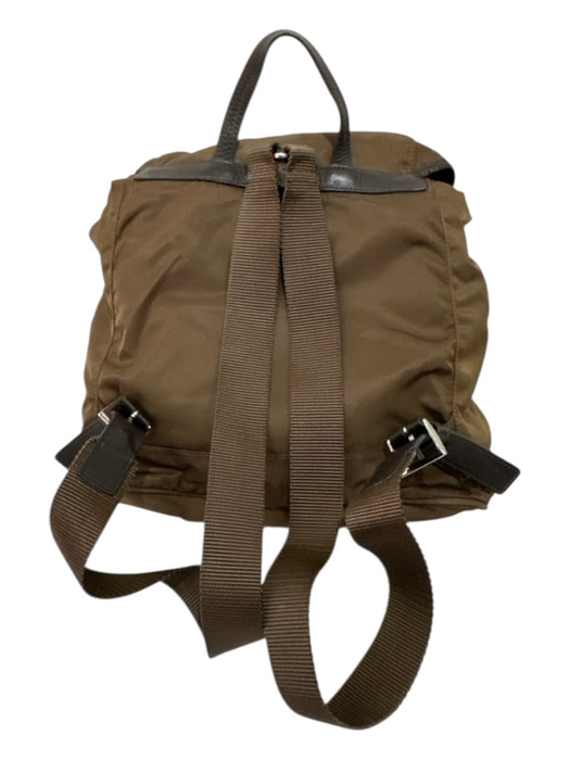 Prada Brown Nylon Leather trim Drawstring Closure Snap Closure Backpack Bag Brown / Medium