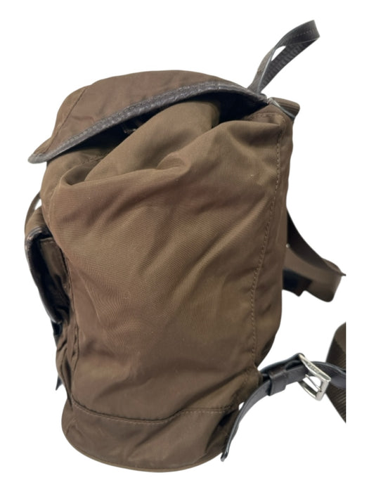 Prada Brown Nylon Leather trim Drawstring Closure Snap Closure Backpack Bag Brown / Medium
