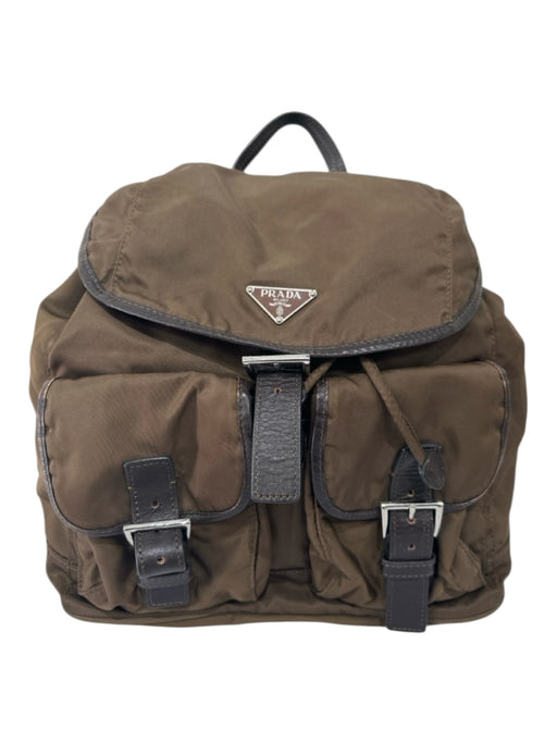 Prada Brown Nylon Leather trim Drawstring Closure Snap Closure Backpack Bag Brown / Medium