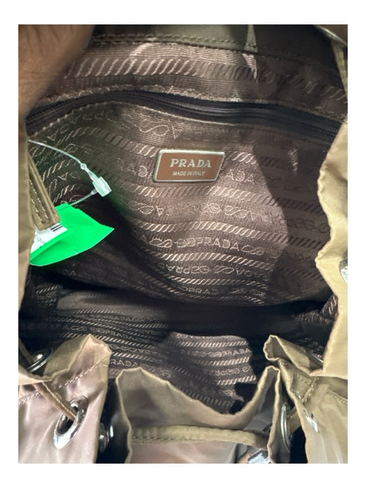 Prada Brown Nylon Leather trim Drawstring Closure Snap Closure Backpack Bag Brown / Medium