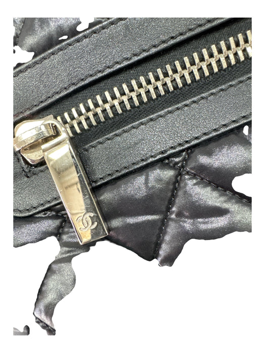 Chanel Black & Burgundy Nylon & Leather Zip Close Puffer Logo Top Handle Bag Black & Burgundy / Medium