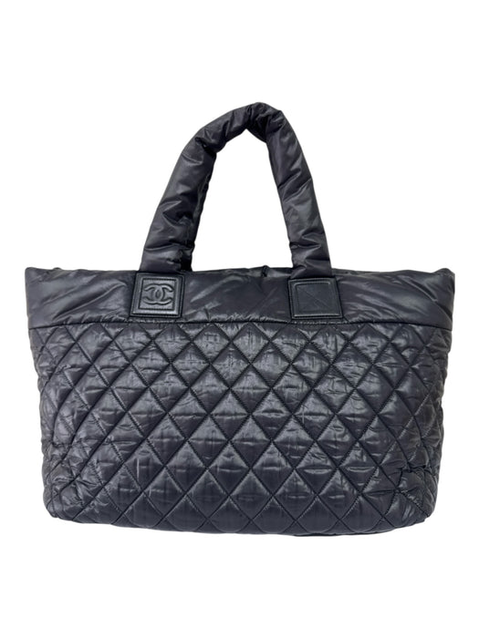 Chanel Black & Burgundy Nylon & Leather Zip Close Puffer Logo Top Handle Bag Black & Burgundy / Medium