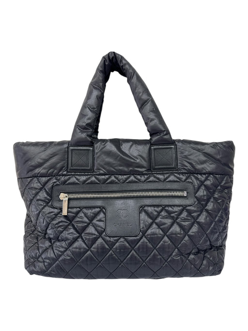 Chanel Black & Burgundy Nylon & Leather Zip Close Puffer Logo Top Handle Bag Black & Burgundy / Medium